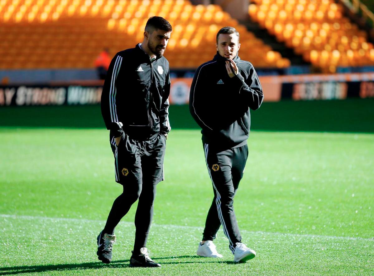 Wolverhampton Wanderers v Norwich City - Molineux Stadium, Wolverhampton, Britain - February 23, 2020 Wolverhampton Wanderers’ Diogo Jota and Ruben Neves inside the stadium before the match. - Action Images via Reuters