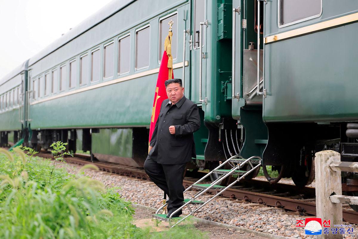 North Korean leader Kim Jong Un steps off a train during a visit to a flood-affected area near the border with China, in North Pyongan Province, North Korea, in this undated photo released July 31, 2024 by North Korea's official Korean Central News Agency. - KCNA via REUTERSPIX
