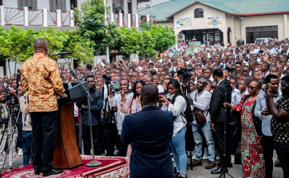 Corneille Nangaa, AFC-M23 coordinator, addresses Congolese students during the launch of the 2025-2026 school year at the College Mwanga in Goma, North Kivu province, in the east of the Democratic Republic of Congo, September 1, 2025. - REUTERSPIX