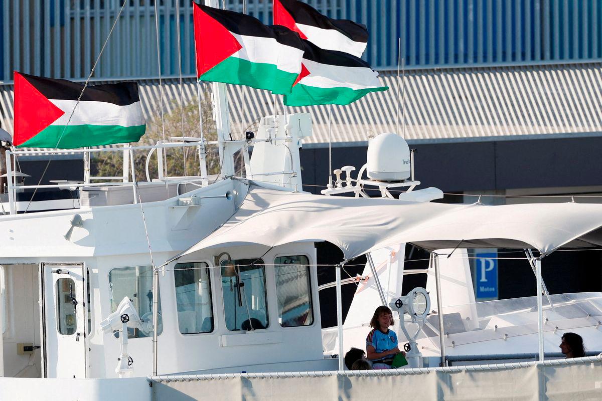 Swedish activist Greta Thunberg reacts a boat on the day of the Global Sumud Flotilla's departure to Gaza from Barcelona, Spain, September 1, 2025, after stormy weather forced the flotilla to return to port earlier. - REUTERSPIX