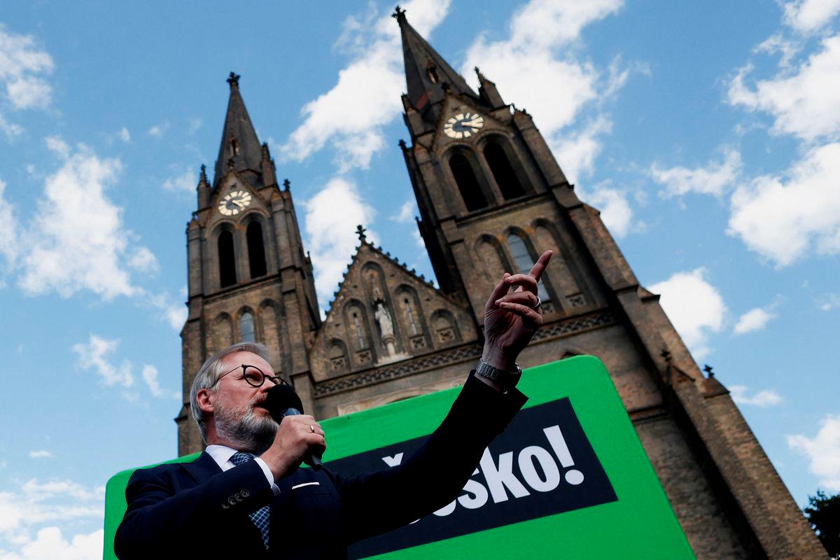 Czech Prime Minister and leader of Civic Democratic Party (ODS) Petr Fiala speaks during an election campaign rally ahead of the country's parliamentary election that will start on October 3, in Prague, Czech Republic, September 3, 2025. - REUTERSPIX