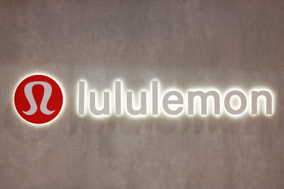 FILE PHOTO: A logo is displayed inside a Lululemon outlet retail store at Bicester Village in Oxfordshire, Britain, August 21, 2024. REUTERS/Hollie Adams/File Photo