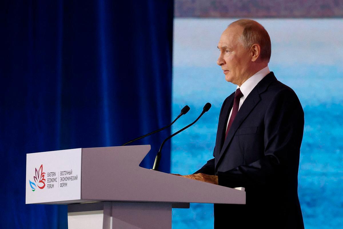 Russia’s President Vladimir Putin delivers a speech during a plenary session of Eastern Economic Forum in Vladivostok, Russia, September 5, 2025. Sputnik/Alexander Kazakov/Pool via REUTERS
