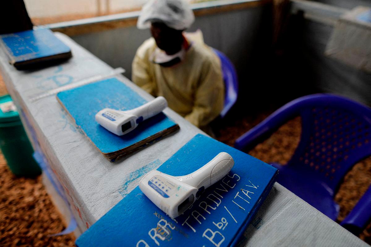 FILE PHOTO: Thermometers are pictured at the entrance of an Ebola Treatment Centre in the Eastern Congolese town of Butembo in the Democratic Republic of Congo, October 4, 2019. REUTERS/Zohra Bensemra/File Photo