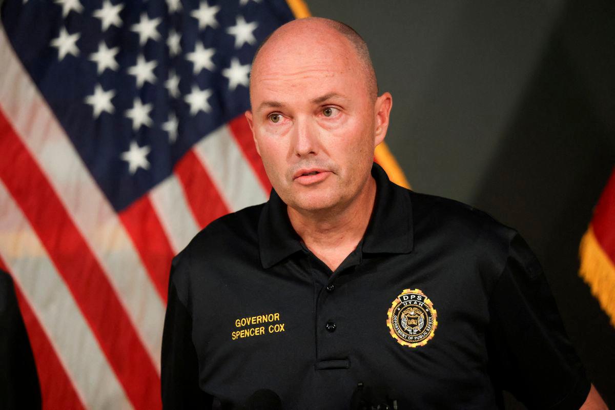 Utah Governor Spencer Cox speaks at a press conference after U.S. right-wing activist, commentator, Charlie Kirk, an ally of U.S. President Donald Trump, was fatally shot during an event at Utah Valley University, in Orem, Utah, U.S. September 10, 2025. REUTERS/Jim Urquhart