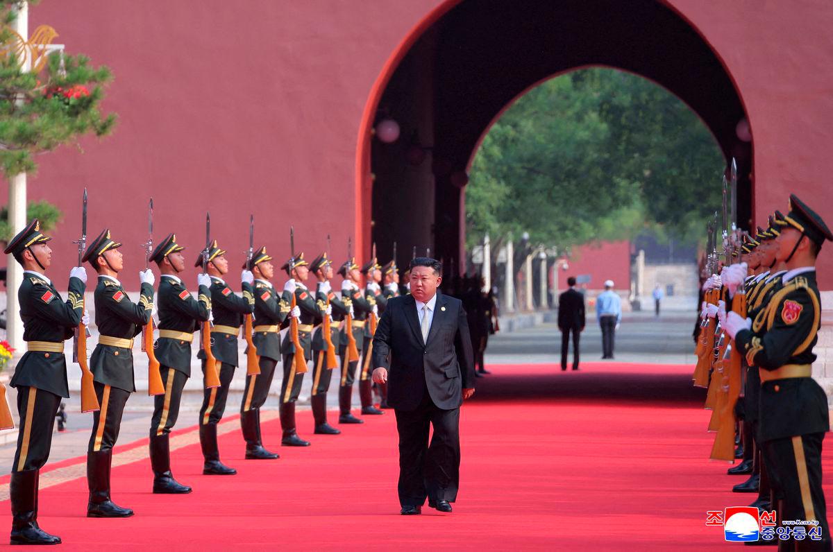 FILE PHOTO: North Korean leader Kim Jong Un arrives for a military parade to mark the 80th anniversary of the end of World War Two, in Beijing, China, September 3, 2025, in this picture released by North Korea’s official Korean Central News Agency. KCNA via REUTERS