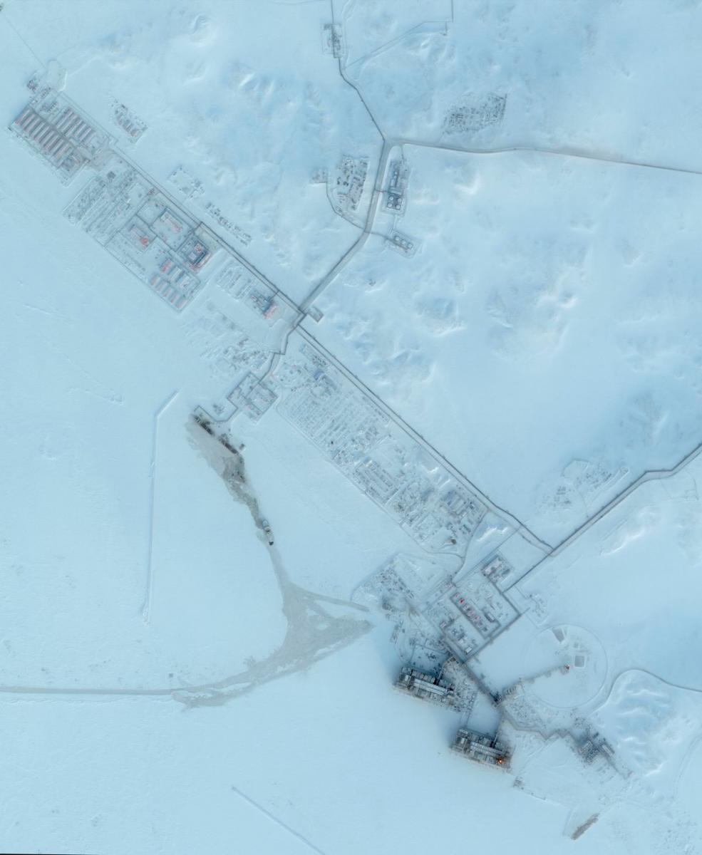 FILE PHOTO: A satellite image shows the Arctic LNG 2 facility in the Gydan Peninsula, Russia, March 7, 2025. 2025 Planet Labs PBC/Handout via REUTERS