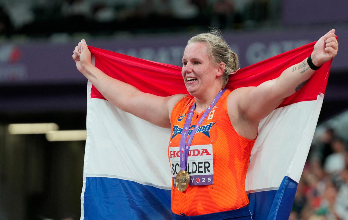 World Athletics Championships Tokyo 2025 - Women's Shot Put Final - Japan National Stadium, Tokyo, Japan - September 20, 2025Netherlands' Jessica Schilder celebrates winning the gold medal - REUTERSPIX