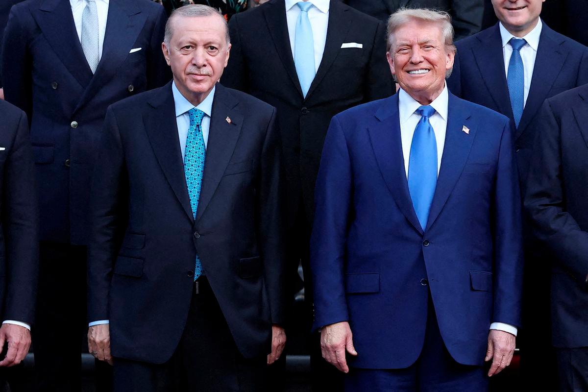 Turkey's President Tayyip Erdogan and U.S. President Donald Trump pose for a picture ahead of a dinner hosted by Dutch King Willem-Alexander and Dutch Queen Maxima, on the sidelines of a NATO Summit, at Huis ten Bosch Palace in The Hague, Netherlands June 24, 2025. - REUTERSPIX