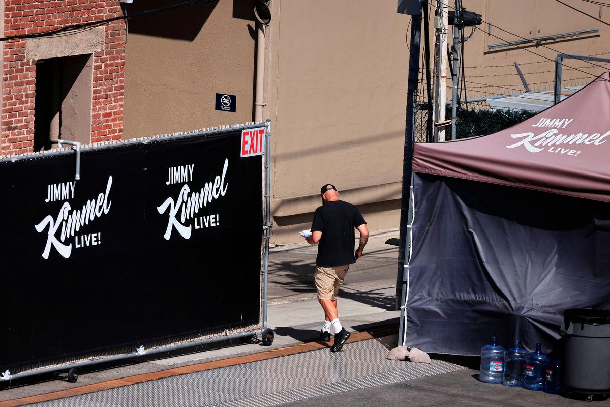 A person walks towards the theatre where Jimmy Kimmel Live! was recorded for broadcast following announcement by Disney that Jimmy Kimmel Live will return to its ABC network lineup on Tuesday, in Los Angeles, California, U.S. September 22, 2025. - REUTERSPIX