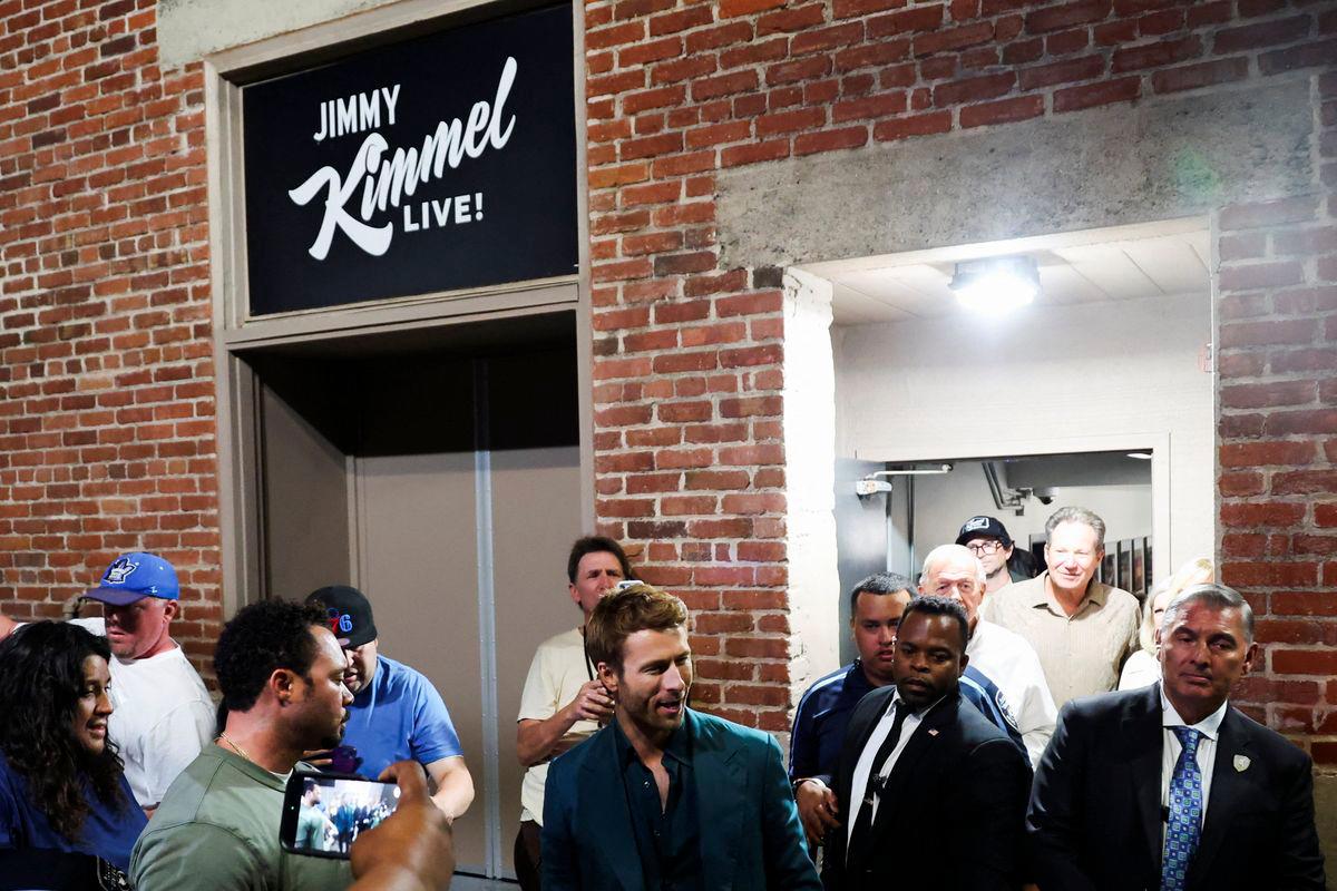 Glen Powell leaves after Jimmy Kimmel Live! show was recorded for broadcast, the day after Disney announced that the show would return to its ABC network lineup following Kimmel’s temporary suspension for his remarks about Charlie Kirk, in Los Angeles, California, U.S. September 23, 2025. - REUTERSPIX