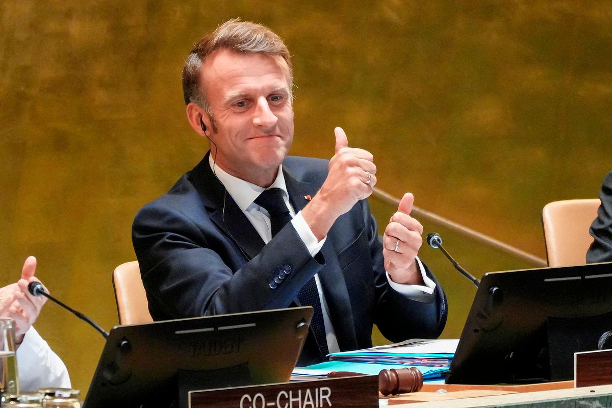 French President Emmanuel Macron gives a thumb up during a high-level meeting of heads of state on a two-state solution between Israel and the Palestinians at United Nations headquarters in New York City, U.S., September 22, 2025. - REUTERSPIX