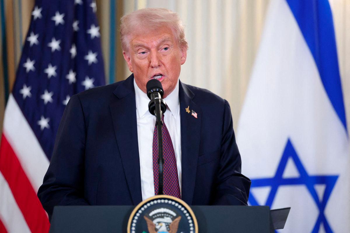 U.S. President Donald Trump speaks during a joint press conference with Israeli Prime Minister Benjamin Netanyahu (not pictured) in the State Dining Room at the White House in Washington, D.C., U.S., September 29, 2025. - REUTERSPIX