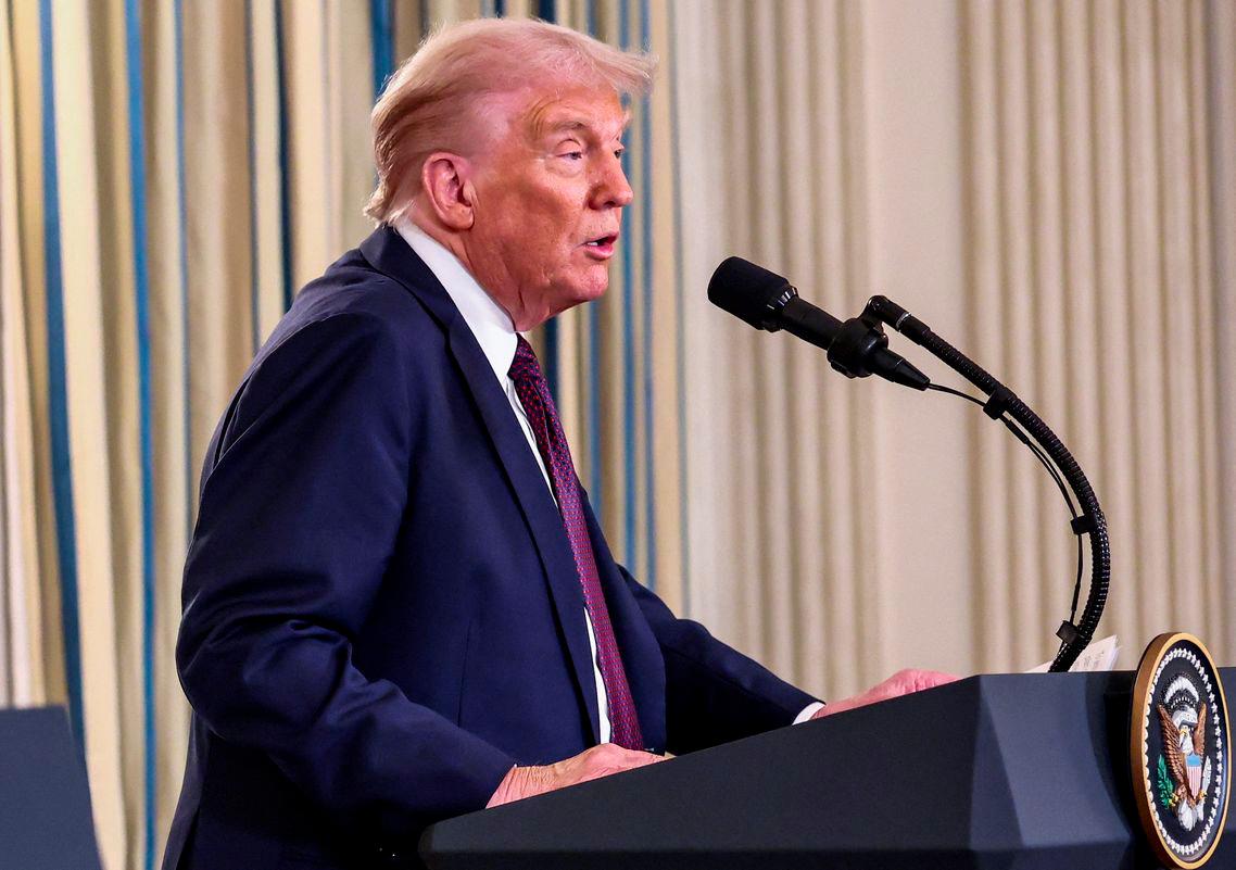 U.S. President Donald Trump speaks during a joint press conference with Israeli Prime Minister Benjamin Netanyahu (not pictured) in the State Dining Room at the White House, in Washington, D.C., U.S., September 29, 2025. - REUTERSPIX