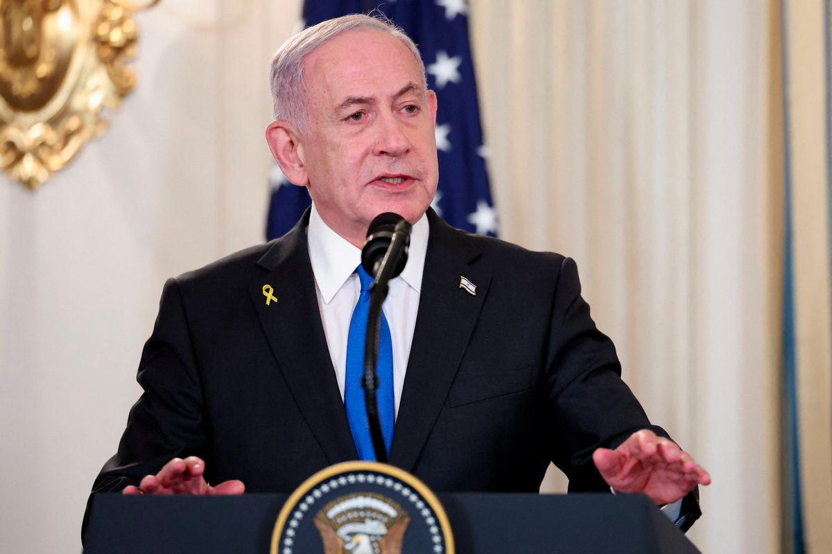 Israeli Prime Minister Benjamin Netanyahu speaks during a joint press conference with U.S. President Donald Trump (not pictured) in the State Dining Room at the White House in Washington, D.C., U.S., September 29, 2025. - REUTERSPIX