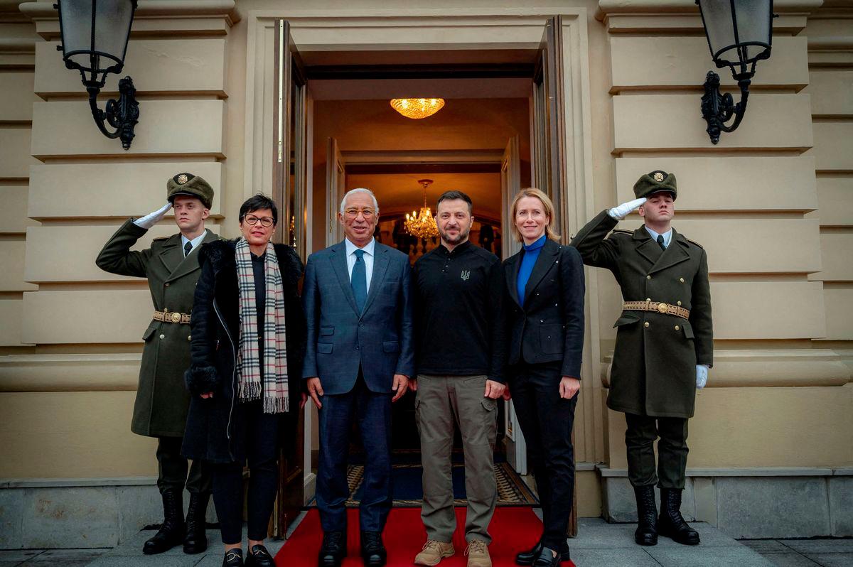 Ukraine's President Volodymyr Zelenskiy, European Council President Antonio Costa, European Commission Vice-President and High Representative for Foreign Affairs and Security Policy Kaja Kallas and EU enlargement chief Marta Kos pose for a picture on the day of their meeting, amid Russia's attack on Ukraine, in Kyiv, Ukraine, December 1, 2024. - Ukrainian Presidential Press Service/Handout via REUTERSPIX