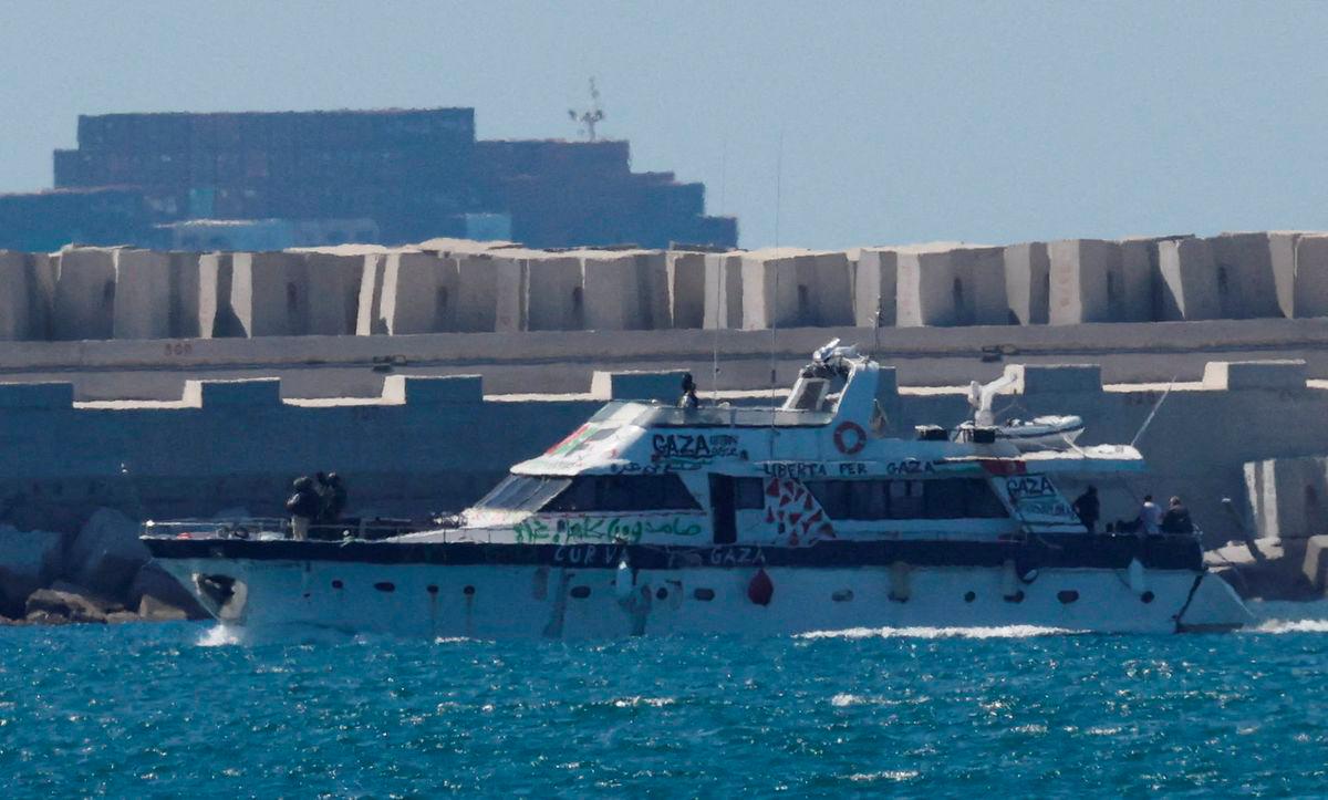 An intercepted vessel from the Global Sumud Flotilla moves towards Ashdod Port, after Israel intercepted some of the vessels of the Flotilla aiming to reach Gaza and break Israel's naval blockade, in southern Israel, October 2, 2025. - REUTERSPIX