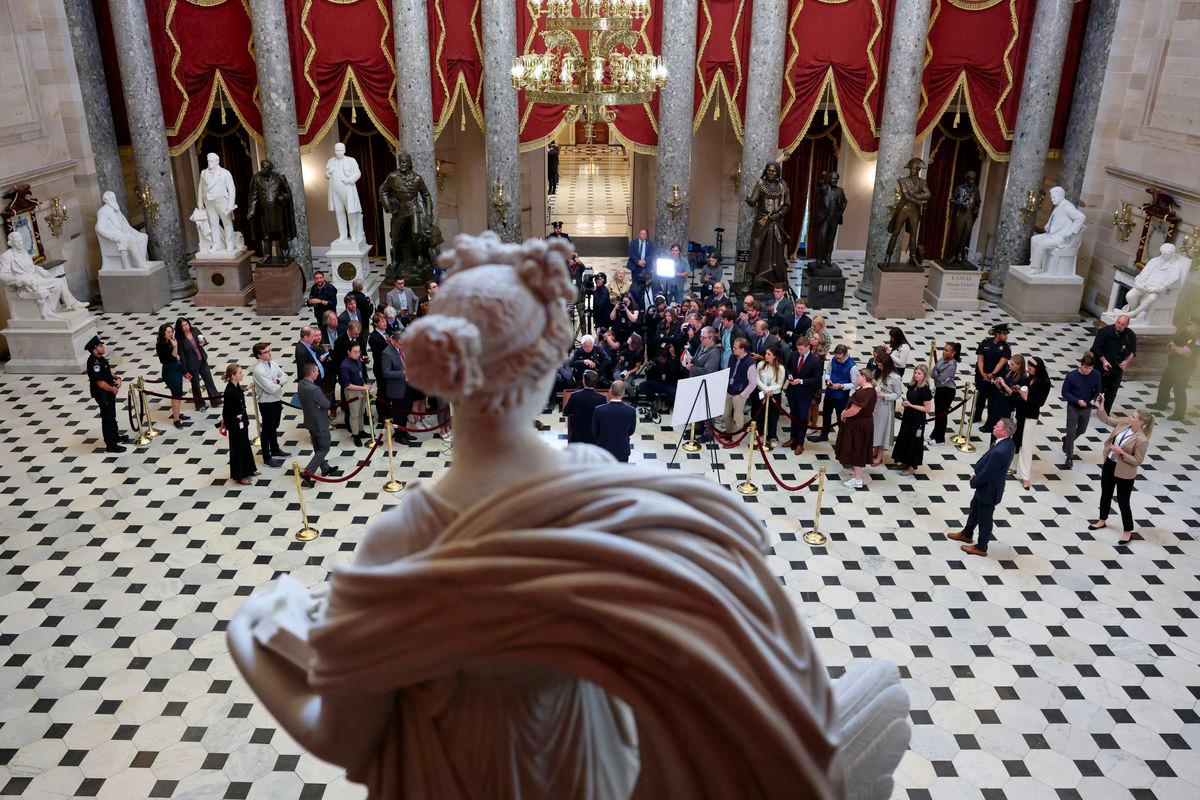U.S. House Speaker Mike Johnson (R-LA) and Senate Majority Leader John Thune (R-SD) hold a press conference on the third day of a partial shutdown of the federal government at the U.S. Capitol in Washington, D.C., U.S. October 3, 2025. - REUTERSPIX