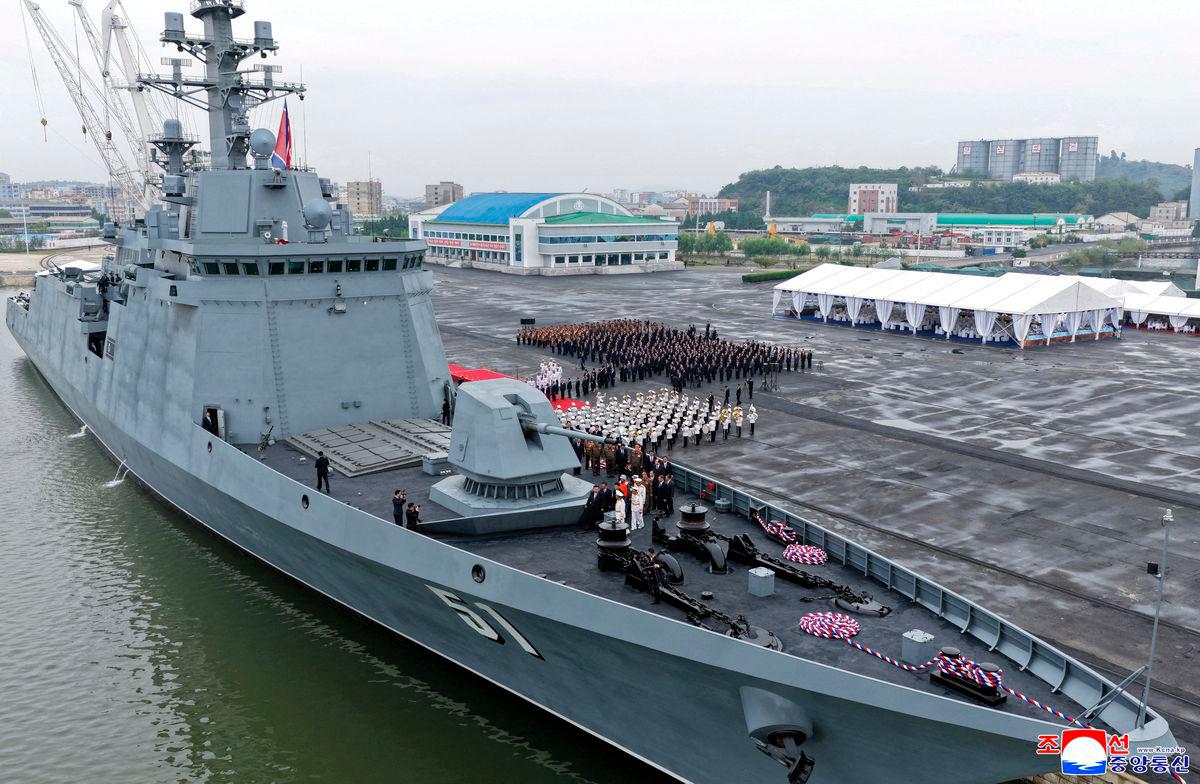 North Korean leader Kim Jong Un visits the Choe Hyon naval destroyer at a military exhibition in an undisclosed location on October 5, 2025, in this pictured released October 6, 2025 by North Korea’s official Korean Central News Agency. KCNA via REUTERS