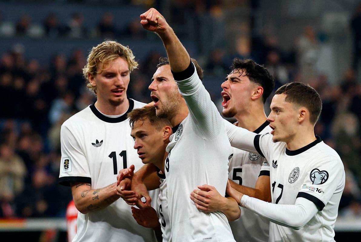 Germany’s Joshua Kimmich celebrates scoring their second goal with Nick Woltemade, Leon Goretzka, Aleksandar Pavlovic and Florian Wirtz. Reuterspix