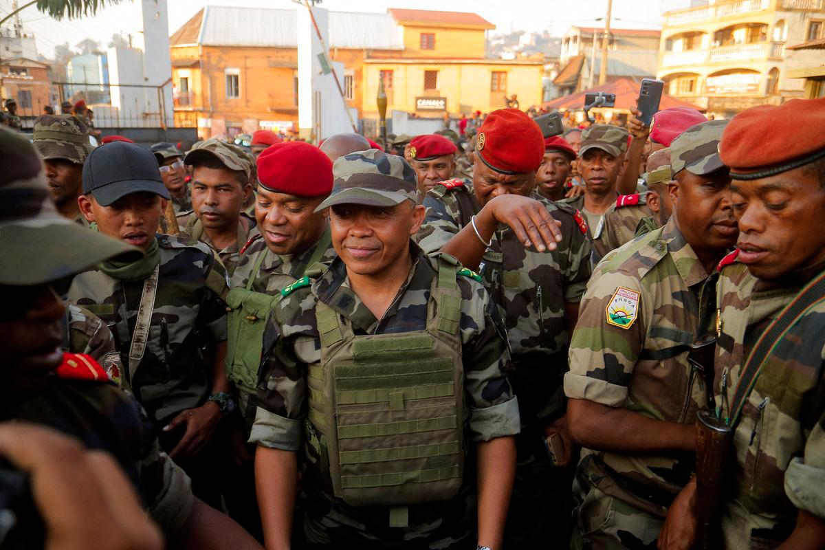 Malagasy military base welcomes Colonel Michael Randrianirina after he says he takes power during a nationwide youth-led protest over frequent power outages and water shortages, in Antananarivo, Madagascar, October 14, 2025. - REUTERSPIX