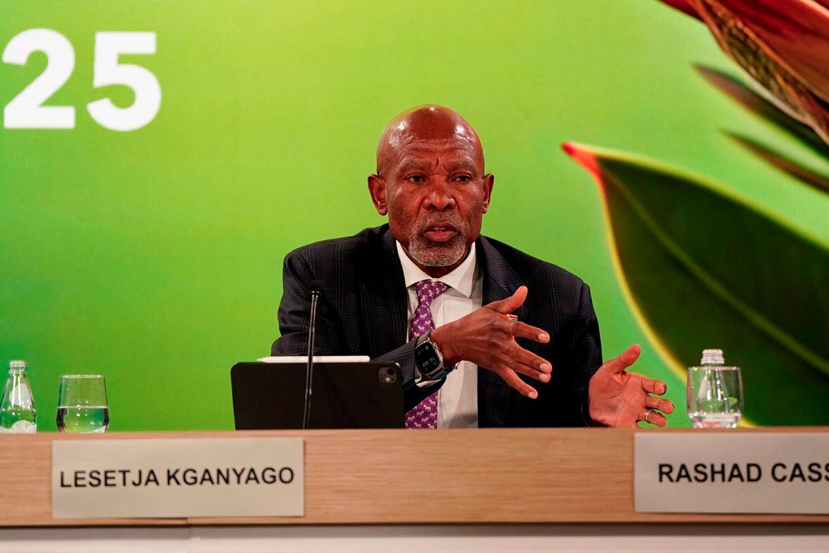 South Africa's Reserve Bank Governor Lesetja Kganyago speaks during a G-20 press briefing at the IMF/World Bank 2025 Annual Meetings in Washington, D.C., U.S., October 16, 2025. - REUTERSPIX