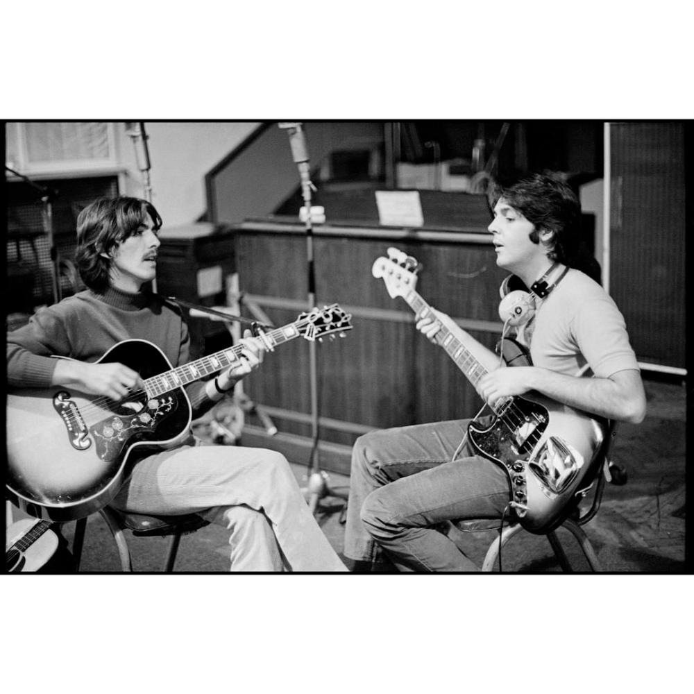 McCartney shared this image of him and Harrison in the studio. - INSTAGRAM