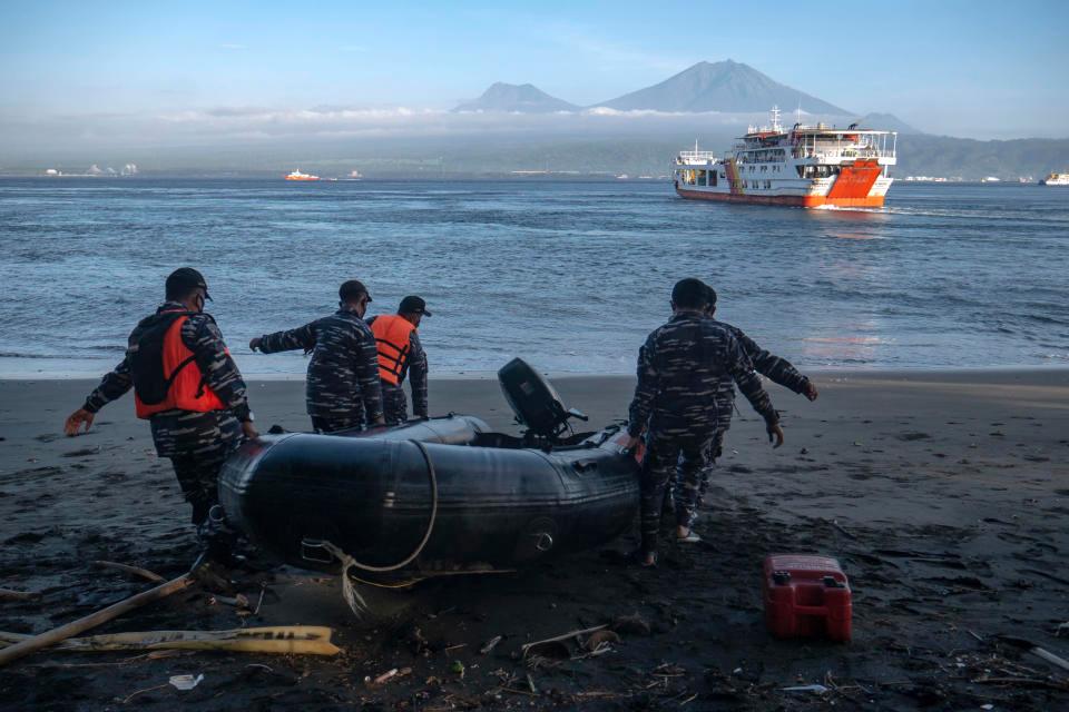 Indonesian Navy personnel prepare for a search rescue operation for victims of the sinking ferry KMP Yunice near Gilimanuk Port on Bali Island, Indonesia, Wednesday, June 30, 2021. Rescuers on Wednesday were searching for people missing in rough seas overnight. – AP