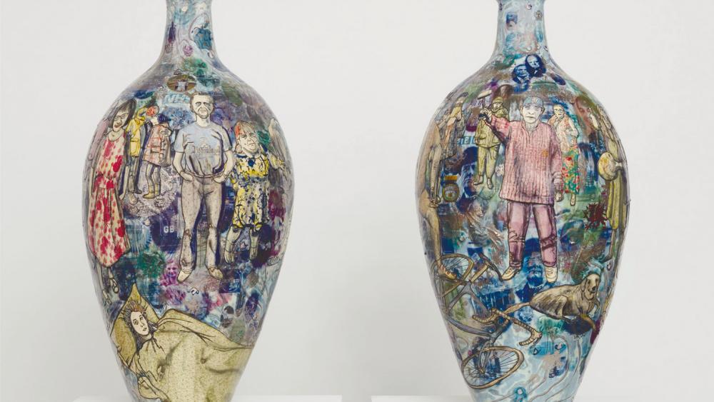 $!A matching pair of vases by Grayson Perry.