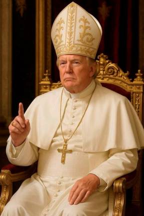 An artificial intelligence (AI) image shows U.S. President Donald Trump wearing a white cassock and papal headdress after it was posted on his Truth Social media account @realDonaldTrump. @realDonaldTrump/Handout via REUTERS