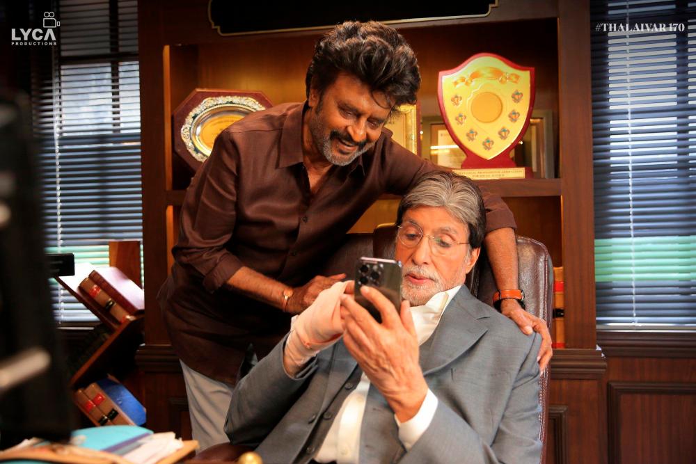 $!The film marks the reunion of Rajnikanth and Amitabh (right) after 33 years. – PICs FROM X @VenkatRamanan