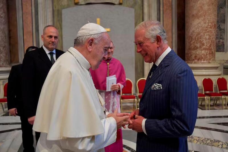 Pope Francis speaks with Britain’s Prince Charles on the day of the canonisation of 19th-century British cardinal John Henry Newman at the Vatican October 13, 2019 - REUTERSpix