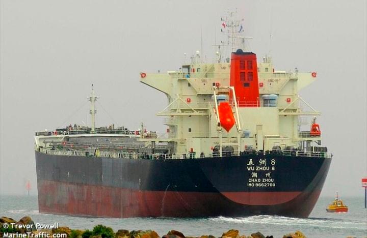 The Chinese-registered Wu Zhou 8 cargo vessel was on its way from Thailand to China when the 21 crew members fell ill, state media reported. MARINETRAFFICPIX