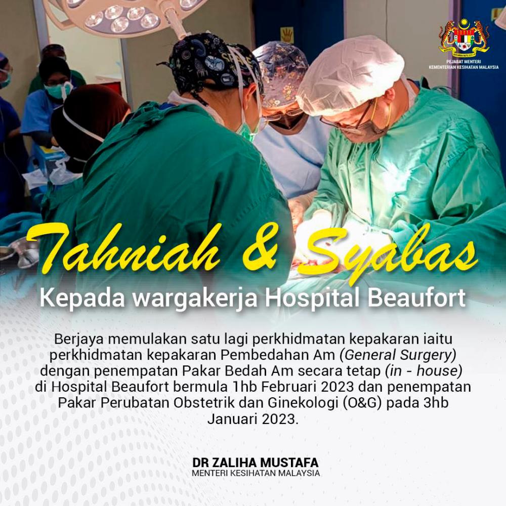 Perkara ini menjadi perintis untuk terus memperbaiki dan memperluaskan lagi perkhidmatan kepakaran lain yang berkualiti kepada penduduk di Sabah terutamanya di daerah Beaufort, Kuala Penyu, dan Sipitang serta Lawas, Sarawak. Kredit: Facebook/Dr. Zaliha Mustafa