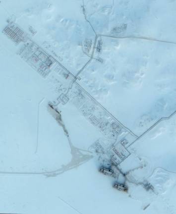 FILE PHOTO: A satellite image shows the Arctic LNG 2 facility in the Gydan Peninsula, Russia, March 7, 2025. 2025 Planet Labs PBC/Handout via REUTERS