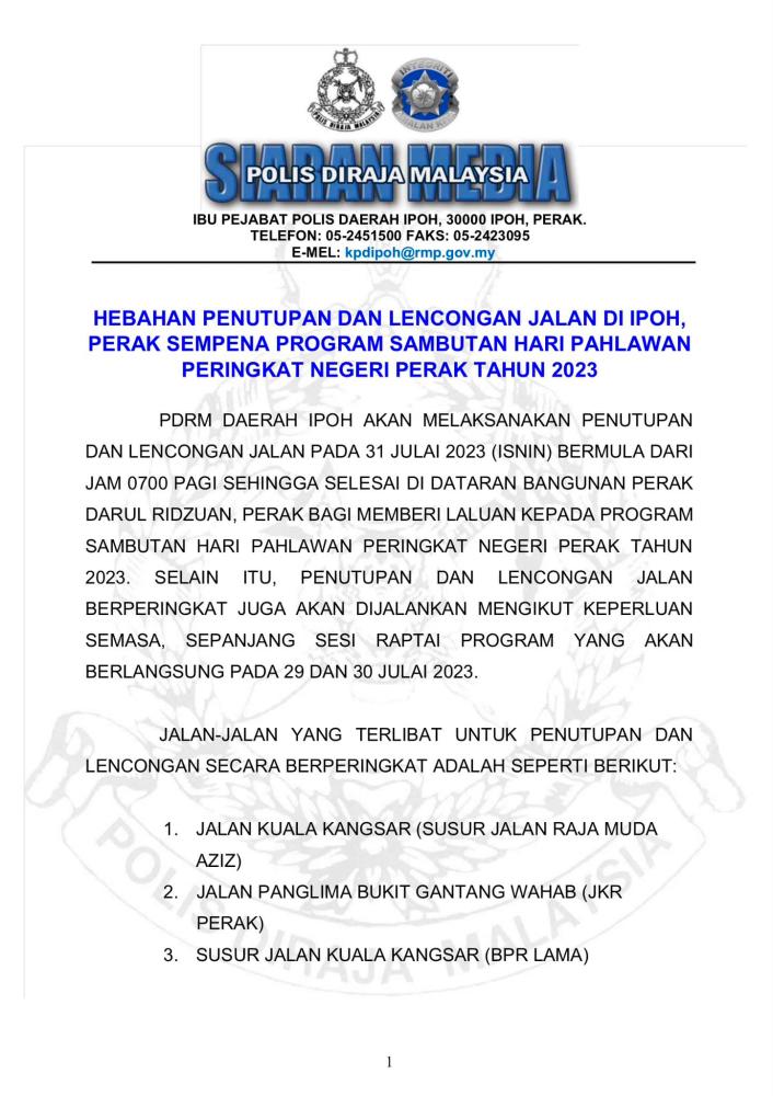 Ihsan gambar: Polis Daerah Ipoh FB
