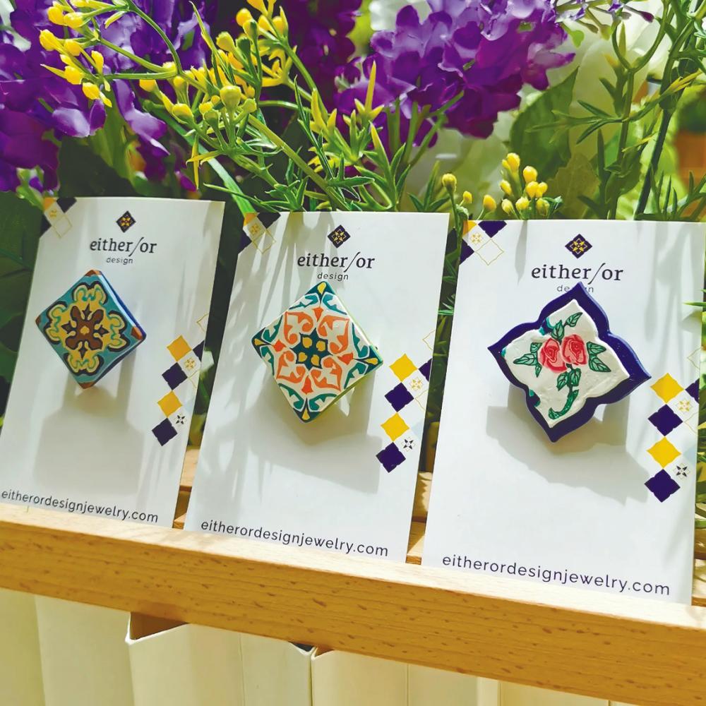 $!Tile-inspired brooches.