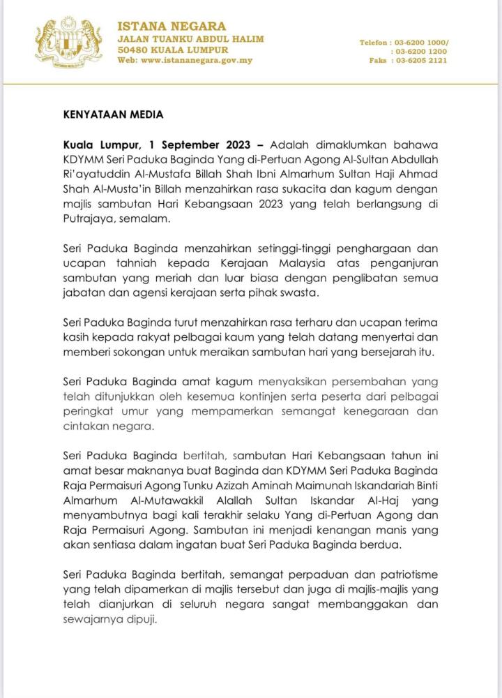 Ihsan gambar: Istana Negara FB