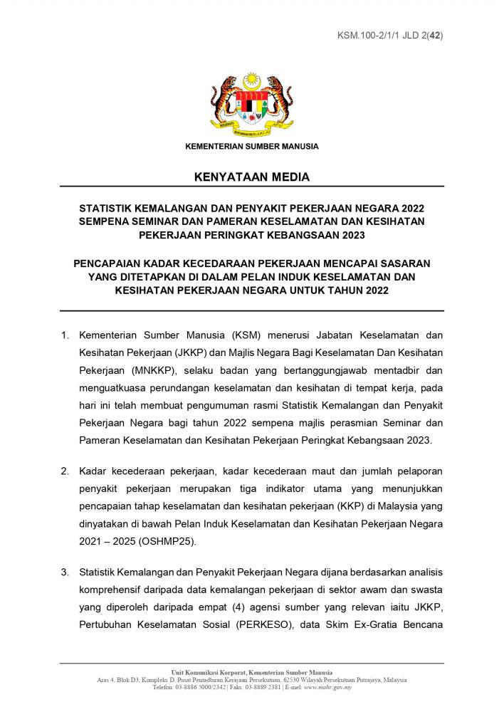 Ihsan gambar: Department of Occupational Safety and Health FB