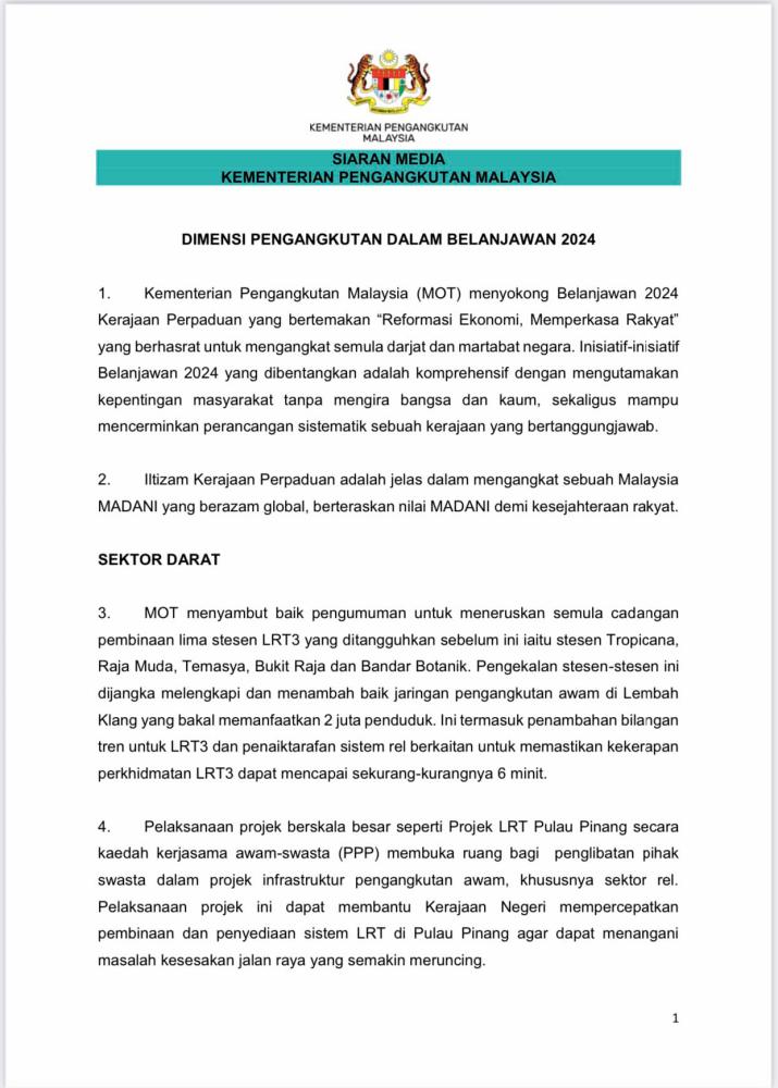 Pix credit: Ministry of Transport Malaysia FB