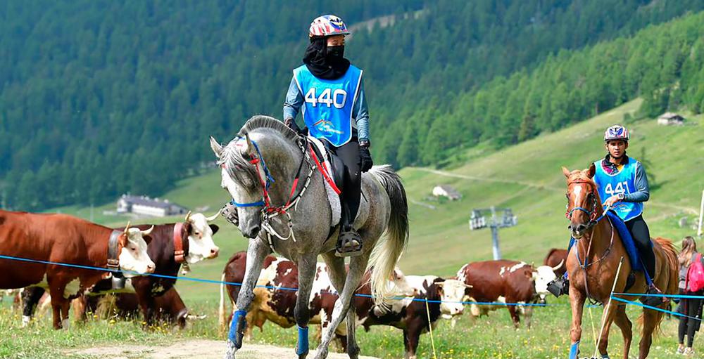 Nur Qasrina taking part in the World Endurance Championship Junior &amp; Young Riders 2021 qualifying round in Torgnon, Italy