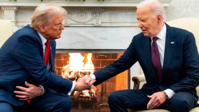 ‘Welcome back’: Trump, Biden shake hands in White House