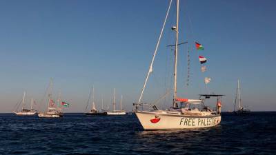 Israeli military vessel attempts intimidation against Gaza-bound flotilla ships