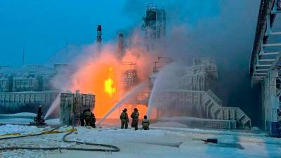 Ukrainian drone debris sparks fire at Russian Novatek terminal
