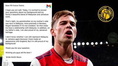 Arsenal midfielder Smith-Rowe says his grandmother was born in Rembau
