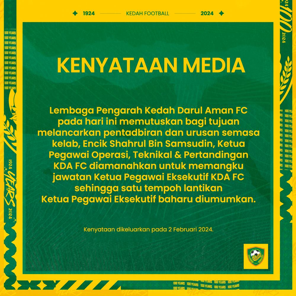 Ihsan gambar: Kedah Darul Aman FC FB