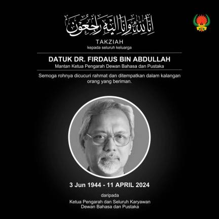 Bekas Ketua Pengarah DBP Firdaus Abdullah meninggal dunia hari ini