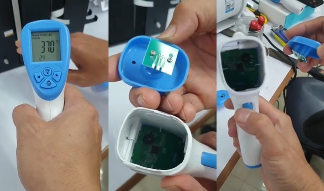 After disassembling the themometer gun, Thai netizens found that it was hollow inside. Only a display chip was inside it and the temperature displayed would not exceed 37° C. — Sin Chew Daily