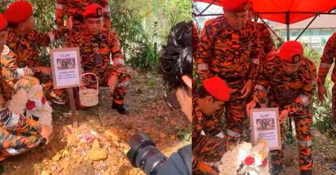 Sarawak firefighter overwhelmed with emotion at the funeral of his K9 companion