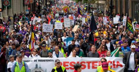 US protesters mark May Day with hundreds of anti-Trump rallies